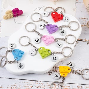 Matching Heart Keychains for Couples or BFFs - Gift Set Made with Bricks. Couple Keychain Set. Best Friends Gift-Custom Couples Gift