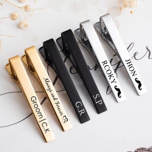 Personalized Engraved Tie Clip for Men, Custom Groom, Groomsmen, Best Man, Groomsman, Dad Silver Tie Bar, Wedding, Proposal Gift Ideas
