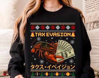 Lobster Tax Evasion Ugly Christmas Sweater, Funny Finance Meme Shirt