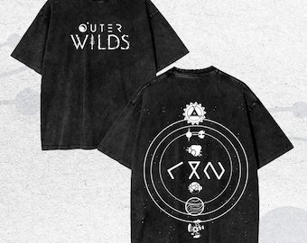 Vintage Washed T-Shirt, Solar System Orbit Back Print, Streetwear Style, Game Gift, cA23Wb0b
