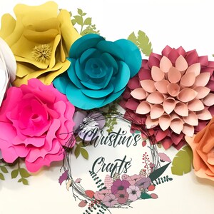 Large Paper Flower Bundle - 4 petals + Bonus - Center & Leaf templates  SVG, PNG, JPG - Digital Files for Cricut, Cameo Silhouette