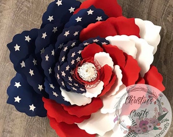Giant 3D Patriotic Paper Flower Template with Stars and Size Chart 4th of July, Independence Day, Memorial Day, Veterans Day Digital Files