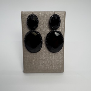Black Crystal Oval Earrings, Black Rhinestone Oval Earrings, Big Black Oval Dangle Earrings, Big Black Crystal Earrings, Black Oval Earrings