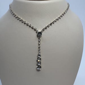 Silver Tone Rhinestone Crystal Drop Lariat Y Necklace And Earrings, Silver Lariat Necklace And Earrings, Silver Dainty Wedding Necklace Set