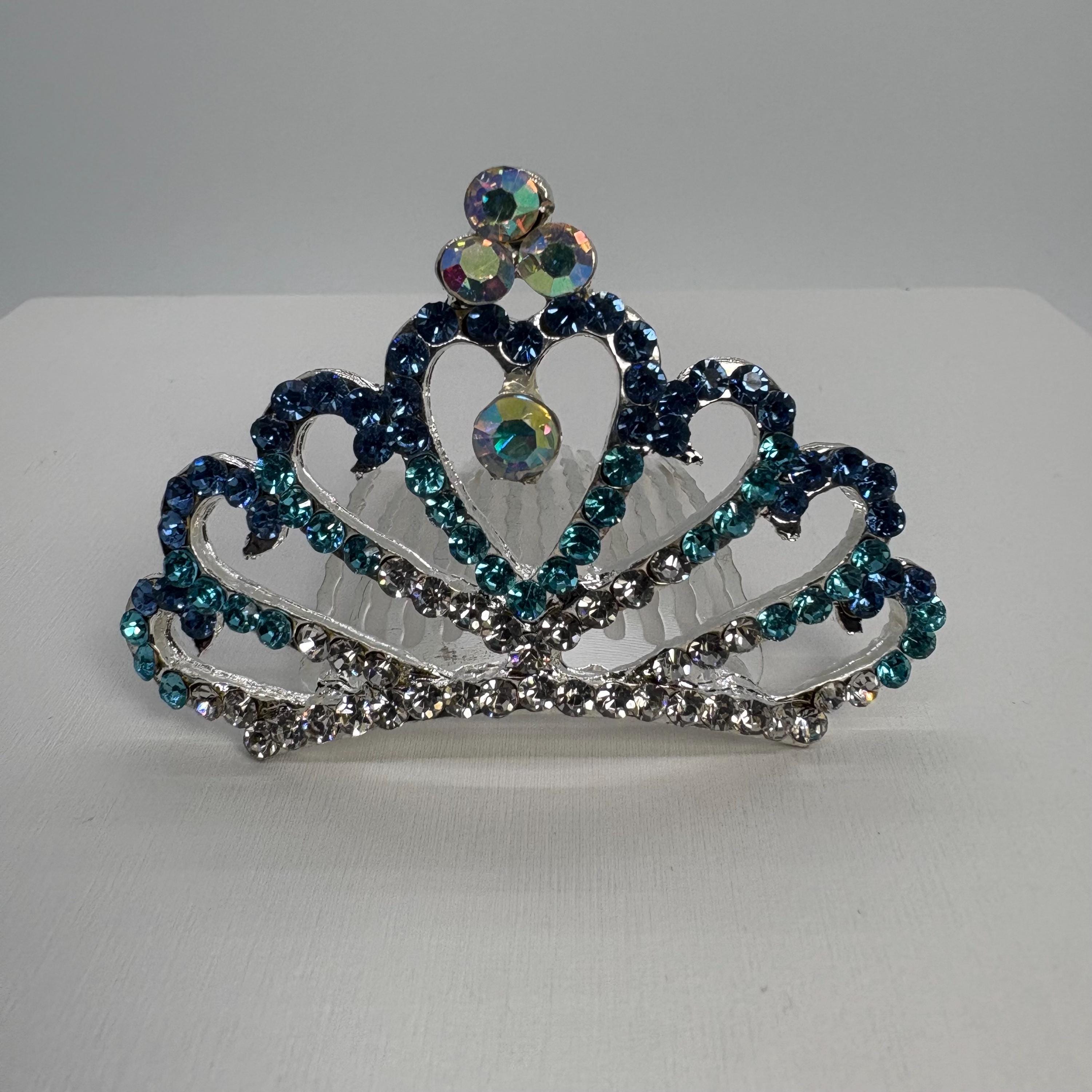 Blue Teal Royal Blue Rhinestone Mini Princess Tiara Clear Crystal Hair Crown Vofler Gold Tiara with Teal Blue Crystal - Royal Queen  main image 2