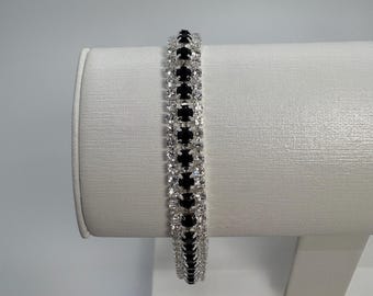 Pulsera de cristal negro y transparente, pulsera de tenis con diamantes de imitación negros, pulsera de graduación negra y transparente