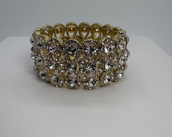 Pulsera infinita de cristal transparente, pulsera de boda dorada, pulsera elástica transparente y dorada, pulsera ancha de cristal transparente