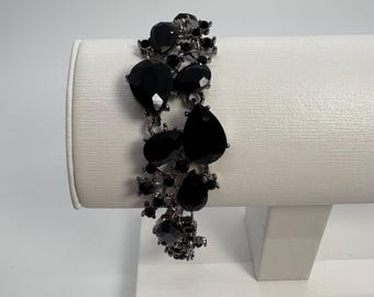 Pulsera negra en forma de lágrima, pulsera negra de cristal, pulsera negra de diamantes de imitación, pulsera negra de boda, pulsera negra de ónix, pulsera negra