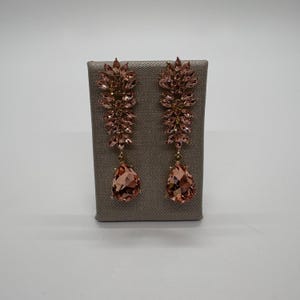 Peach Teardrop Crystal Drop Dangle Earrings, Peach Teardrop Crystal Earrings, Peach Dangle Earrings, Rose Gold Teardrop Earrings