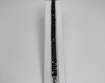 Pulsera de tenis negra de 3 filas, pulsera de cristal negro, pulsera de tenis con diamantes de imitación negros, pulsera de tenis de novia negra