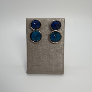 Dark and Light Blue Circle Crystal Drop Earrings, Dark And Light Blue Circle Earrings, Blue Circle Drop Earrings, Double Circle Earrings