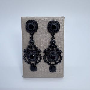 Black Long Dangle Fashion Earrings, Long Black Earrings, Long Black Prom Earrings, Black Bridal Earrings, Black Dangle Pageant Earrings