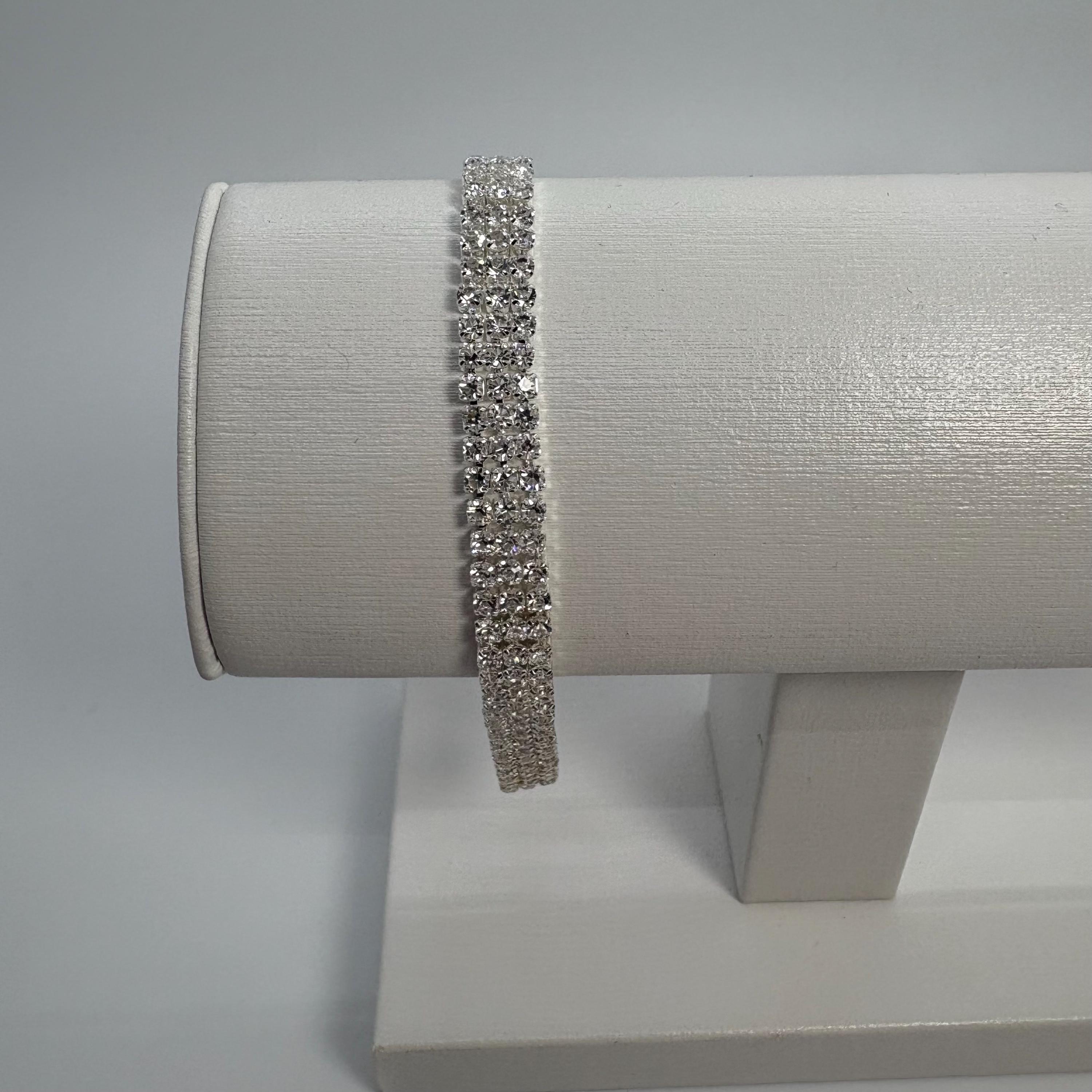 AnnaJewelBox Silver Sparkly Crystal Rhinestone Tennis Bracelet – Cubic Zirconia, Oval Red & White Stones, Stackable, 7.4 Inches, UK Seller