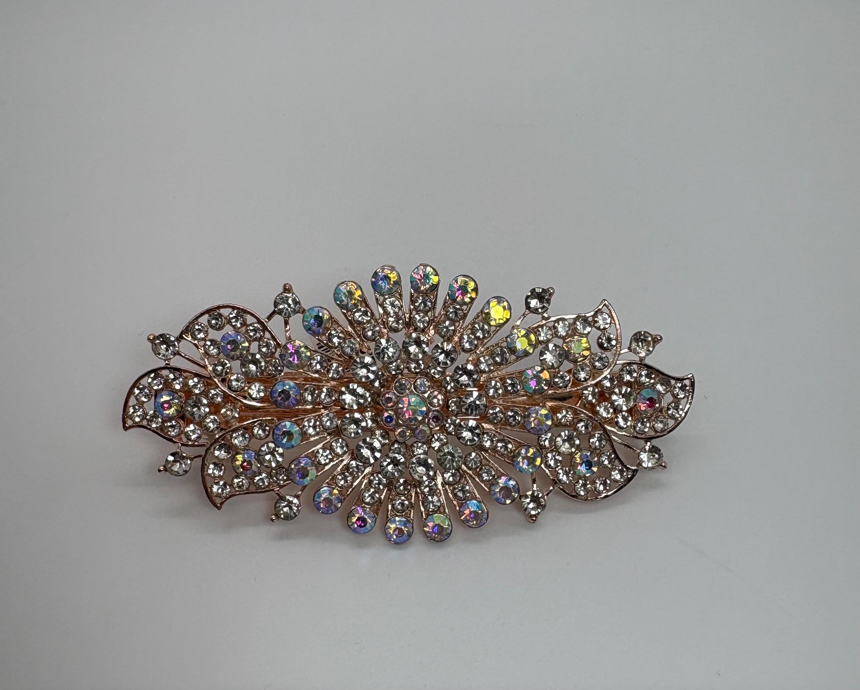 Rose Gold Tone AB Iridescent Crystal Hair Clip, Rose Gold AB  display picture 3