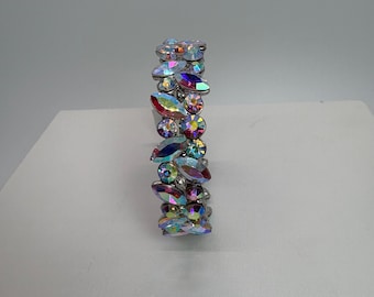 AB Floral Marquise Stretch Bracelet, AB Crystal Stretch Bracelet, Iridescent Stretch Bracelet, Silver AB Wedding Bracelet