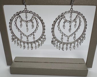Große Ohrringe mit Zirkonia, lange CZ Statement Ohrringe, Silber Braut Ohrringe, Hochzeit Klare Ohrhänger