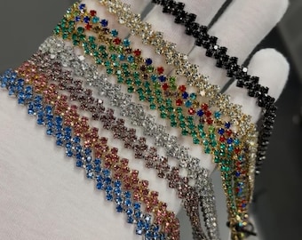 Rhinestone Choker Necklace, Crystal Statement Choker, Adjustable Jewelry for Prom, Party, or Wedding, Rhinestone Wedding Choker Necklace