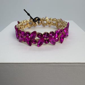 Hot Pink Crystal Bracelet, Fuchsia Crystal Bracelet, Fuchsia Stretchy Bracelet, Hot Pink Wedding Bracelet, Hot Pink Party Bracelet