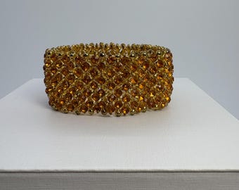 Pulsera elástica de cristal naranja, pulsera elástica ancha naranja, pulsera de boda naranja y dorada, pulsera gruesa naranja