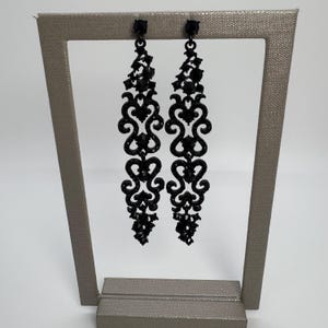 Long Black Crystal Chandelier Dangle Earrings, Long Black Rhinestone Chandelier Earrings, Black Dangle Geometric Earrings, Black Earrings
