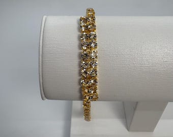 Pulsera de circonita cúbica transparente de 2 filas, pulsera de tenis para novias, pulsera de tenis dorada para graduación, pulsera de tenis dorada