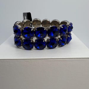 Womens Double Row Blue Round Crystal Stretch Bracelet, Blue Crystal Stretch Bracelet, Royal Blue Crystal Stretch Bracelet, Blue Bracelet