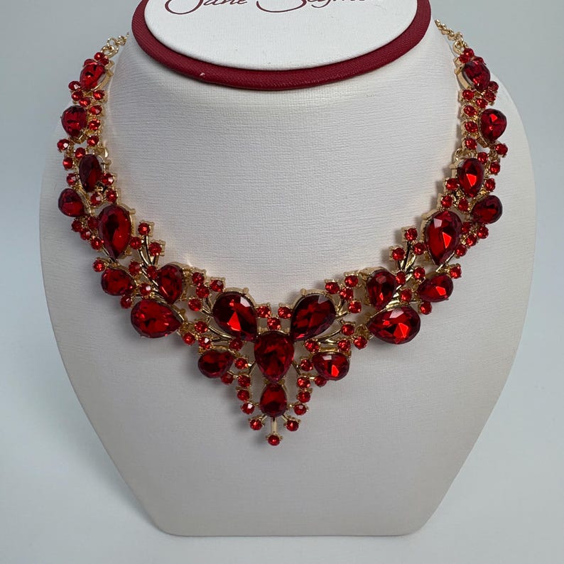 Red Crystal Bib Necklace and Earring, Red Crystal Necklace Set, Big Red — free download