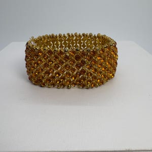 Orange Crystal Stretch Bracelet, Orange Wedding Bracelet, Wide Orange Stretch Bracelet, Orange And Gold Bracelet, Chunky Orange Bracelet
