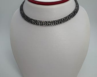 Gray Crystal Choker Necklace And Earrings Set,  Rhinestone Choker Necklace And Earrings Set, Crystal Bridal Choker Set