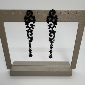 Long Black Crystal Dangle Drop Earrings, Long Black Rhinestone Dangle Earrings, Black Rhinestone Wedding Earrings, Long Black Earrings