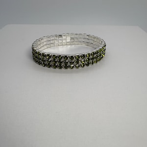 3 Row Olive Green Stretch Bracelet, Olive Green Crystal Bracelet, Olive Green Bracelet, Olive Green Wedding Bracelet, Green Stretch Bracelet