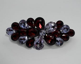 Bridal Hair Clip; Purple Flowers With Pearls and Crystal  display picture 3