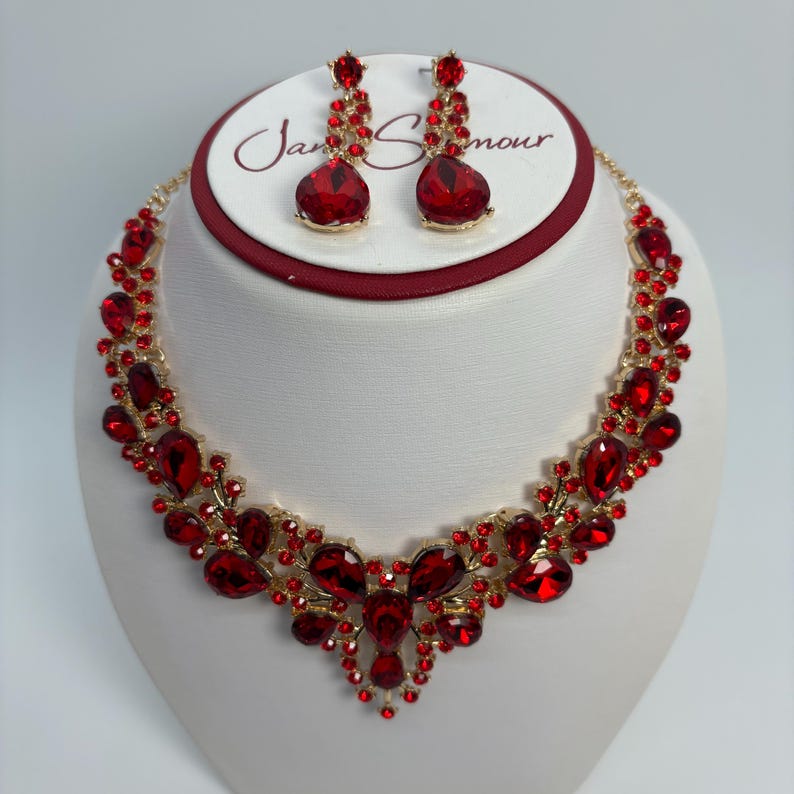 Red Crystal Bib Necklace and Earring, Red Crystal Necklace Set, Big Red — free download