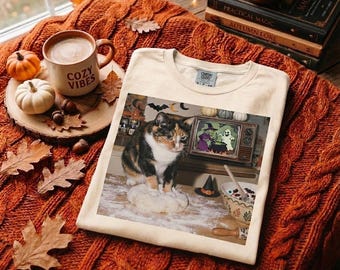 Comfort Colors Calico Cat Halloween Shirt, Cat Making Biscuits Tee, Spooky Baking T Shirt, Witchy Kitchen Cat Top, Halloween Apparel
