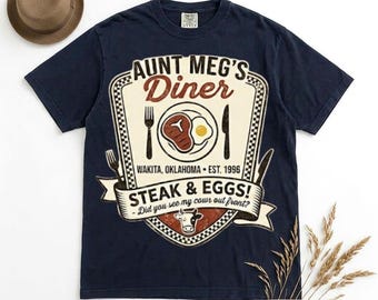 Comfort Colors Aunt Megs Diner Shirt, Twister Movie Merch Tee, Retro 90s Film Storm Chaser Tshirt, Vintage Steak Eggs Oklahoma Gift Top