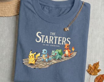 The Starters Comfort Colors Shirt, Est 1996 Genesis Class Tee, Retro Anime Starters Graphic, 90s Nostalgia Gamer Gift, Kanto Starters Tee
