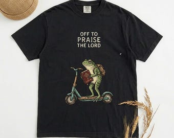 Comfort Colors Praise The Lord Frog Shirt, Funny Christian Meme Tee, Cute Religious Gift, Vintage Cottagecore Faith Scooter Tshirt
