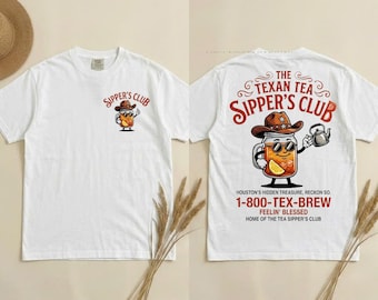 Comfort Colors Texan Tea Sippers Club Shirt, Vintage Texas Sweet Tea Mascot Tee, Retro Houston Streetwear Tshirt, Funny Southern Gift Top
