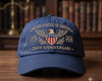 Embroidered Custom USA 250th Anniversary Hat, Personalized Eagle Shield Dad Cap, Vintage 1776 2026 Patriotic Veteran Baseball Gift