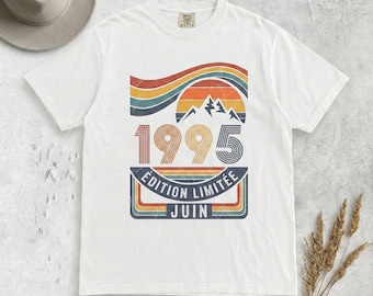 Comfort Colors Custom Vintage Birthday Shirt, Personalized Edition Limitee Tee, Custom Year Month 70s Sunset Mountain Gift Top
