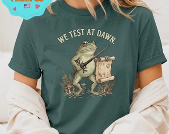 We Test At Dawn Frog Shirt Comfort Colors, Funny Warrior Toad Tee, Dungeons and Dragons Gift, Fantasy Quest Apparel, Goblincore Frog Shirt