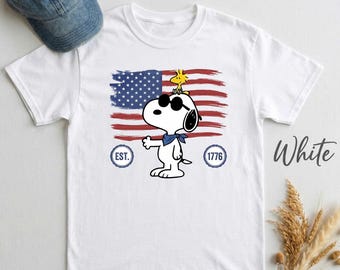 Retro Cartoon Patriotic Dog Shirt, 4th of July American Flag Tee, Cute Fourth of July T-shirt, Cool Dog 1776 Freedom Holiday Top
