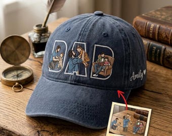 Embroidered Custom Wash Hat, Fathers Day Gift, Personalized Dad Cap, Custom Family Hat, Custom Embroidered Gift, Photo Outline Dad Hat