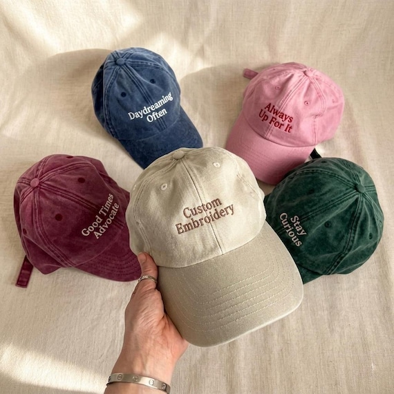 Embroidered Custom Text Washed Hat, Personalized Funny Quote Dad Cap, Vintage Faded Cotton Baseball Hat, Aesthetic Cute Gift for Her