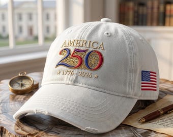 Embroidered Custom USA 250th Anniversary Hat, Personalized Filigree 250 Dad Cap, Vintage 1776 2026 Patriotic US Flag Gift