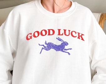 Lucky Rabbit Sweatshirt, Good luck, Cool Women, Retro Western Style, Easy Tiger, Aesthetic, Cool girl, Vintage, Oversize Hoodie Animal Lover