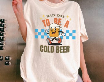 Camiseta "Mal día para beber cerveza fría", divertida camiseta de cerveza, camiseta informal con humor, regalo para amantes de la cerveza, retro, caricatura vintage, camisetas de verano, borracho.