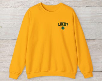 Embroidered Lucky Clover Unisex Crewneck Sweatshirt, St. Patrick's Day Gift, Casual Fashion, Lucky Charm Apparel, Everyday Comfort