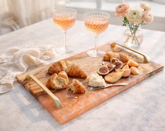 Duo Chrome pink orange olive wood epoxy charcuterie board