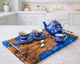 Electric blue olive wood epoxy charcuterie board (only one in stock)